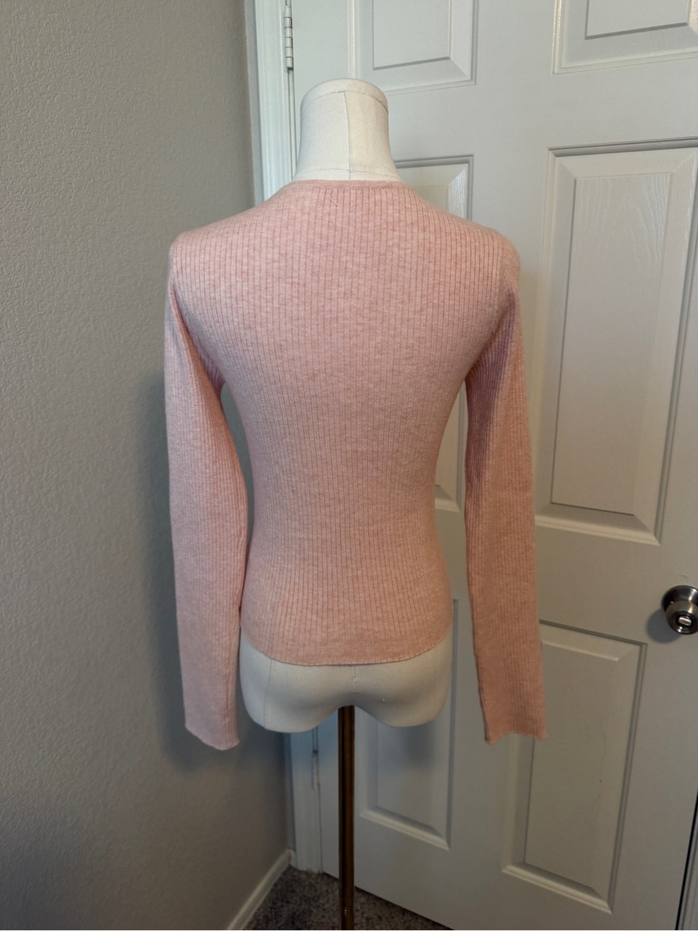 Altar'd State Blush Ribbed Crewneck Sweater with Bow Ties - Picture 5 of 5